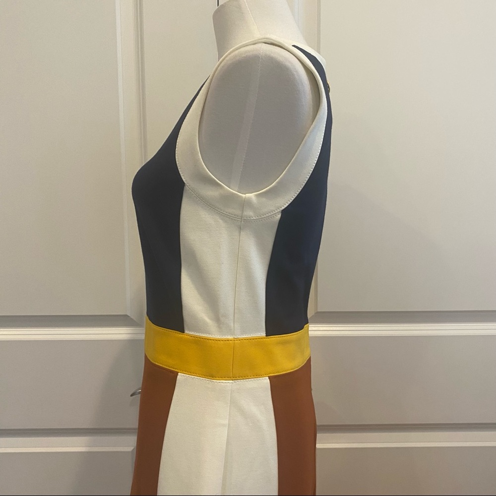 TORY BURCH Sleeveless Mod Design (Navy Rust & Gold) Midi A-line Dress - Picture 3 of 9